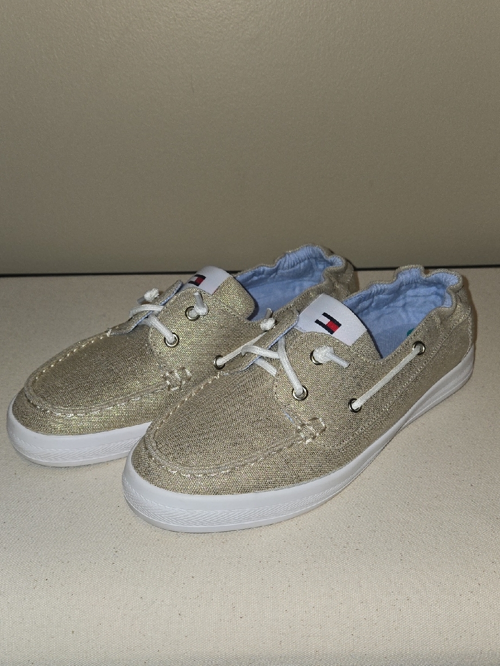 Tommy Hilfiger Gold Glitter Slip-On Boat Sneakers
